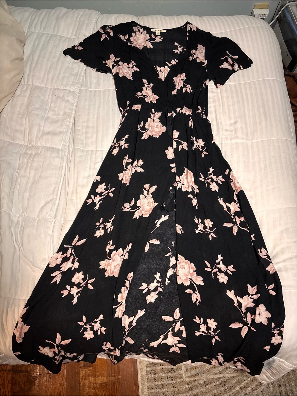 miami Black Maxi Dress with Blush Floral Print